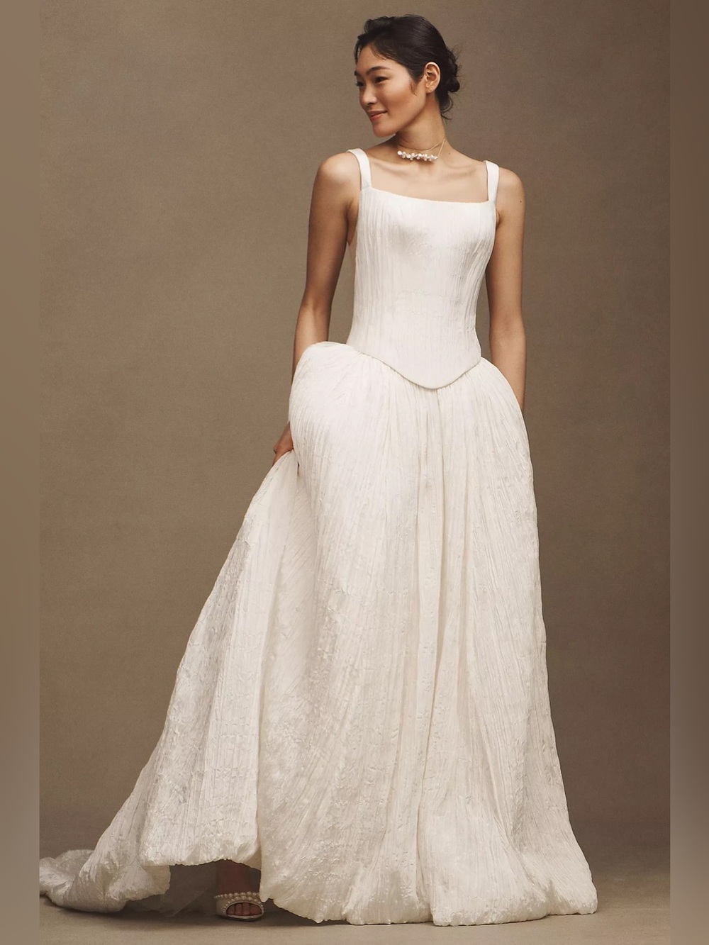 Jenny Yoo Aria Crinkled Habotai Corset Basque-Waist A-Line Wedding Gown